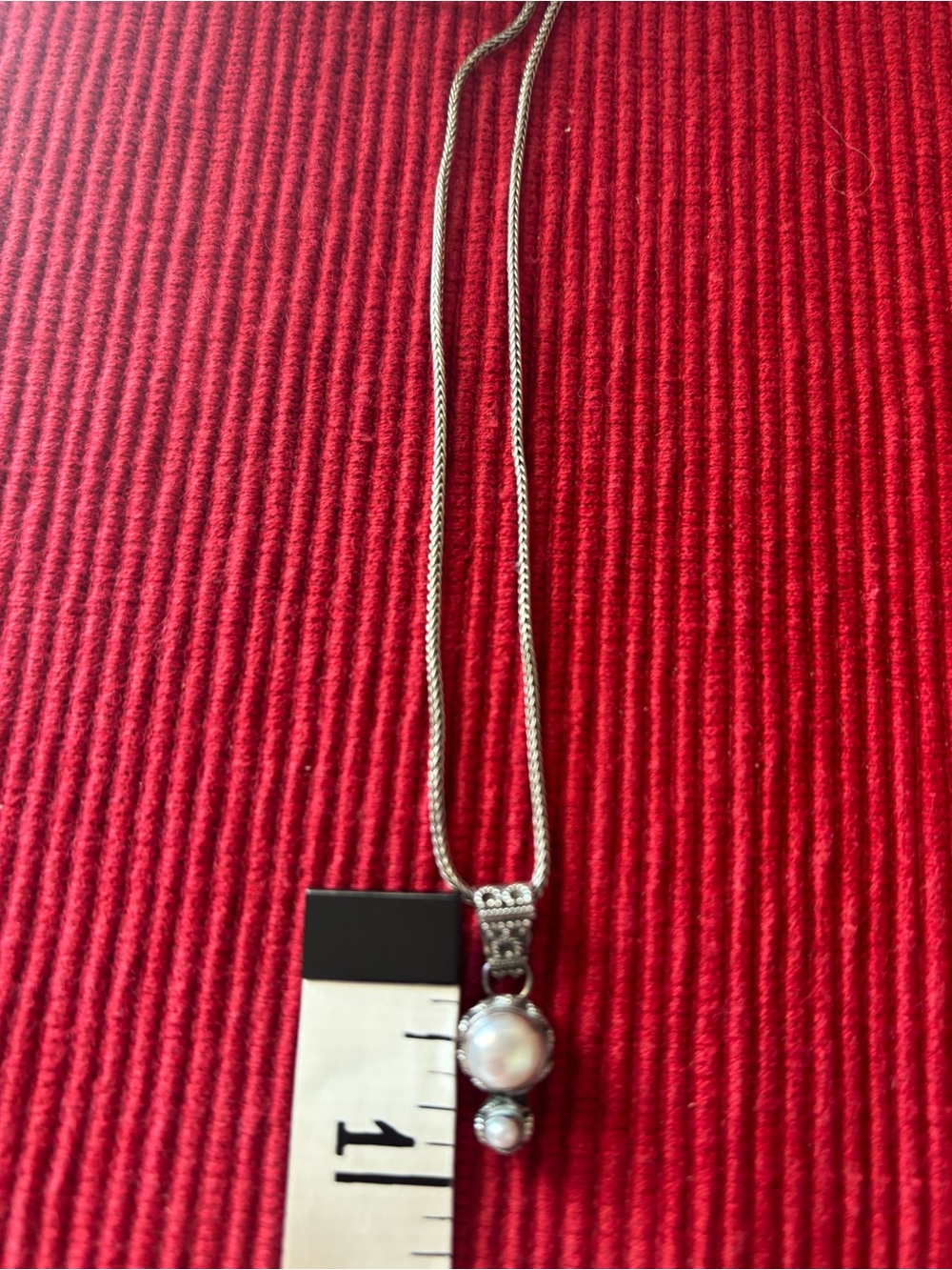 Elegant Vintage monsoon Sterling Silver Pearl pendant Necklace Marked mnsn 925 - Picture 5 of 7